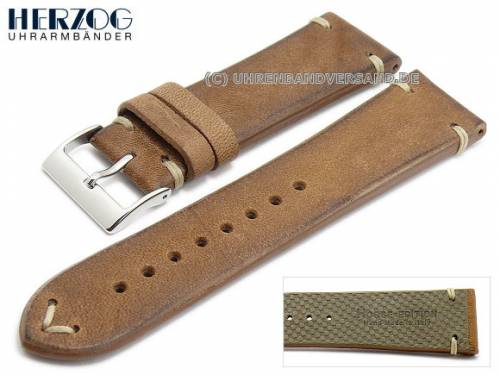 Uhrenarmband -Vintage-Horse- 18mm mittelbraun Pferdeleder Antik-Look helle Naht von HERZOG (Schlie�enansto� 16 mm) - Bild vergr��ern 