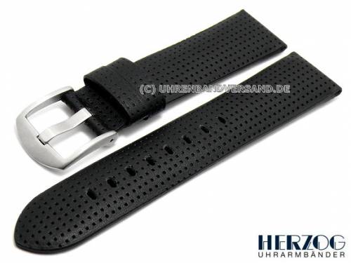Uhrenarmband -Style Chrono- 22mm schwarz Leder Racing-Look glatt matt von HERZOG (Schlie�enansto� 20 mm) - Bild vergr��ern 