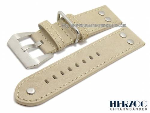 Uhrenarmband -Military- 22mm creme Leder helle Naht von HERZOG (Schlie�enansto� 22 mm) - Bild vergr��ern 