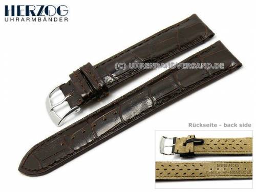 Uhrenarmband -Paris- 20mm dunkelbraun Alligator-Pr�gung abgen�ht von HERZOG (Schlie�enansto� 18 mm) - Bild vergr��ern 