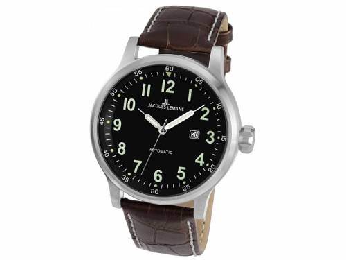 ABVERKAUF: Automatik-Herrenuhr Porto Automatik Ziffernblatt schwarz Lederband von Jacques Lemans (*JL*HU*) - Bild vergr��ern 