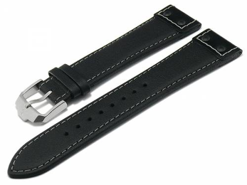 Ersatz-Uhrenarmband 22mm XS Leder schwarz mit Nieten original JUNGHANS (Schlieenansto 18mm) - Bild vergrern 