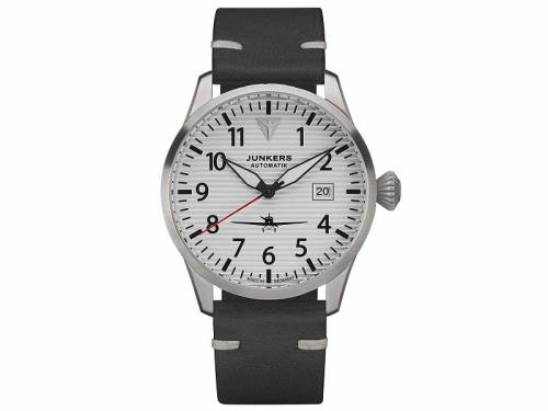 Automatik-Armbanduhr Junkers -9.58.01.03- Flieger Wellblechoptik wei� Edelstahl Leder-Uhrenarmband (*JK*HU*) - Bild vergr��ern 