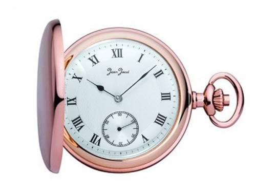 Mechanische Savonette-Taschenuhr ros�goldfarben Ziffernblatt silberfarben mit Sprungdeckel von JEAN JACOT (*JT*TU*) - Bild vergr��ern 