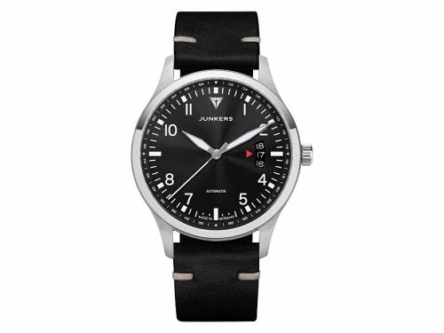 Automatik-Armbanduhr Junkers -9.00.01.02- Professor Edelstahl teilpoliert Ziffernblatt schwarz Leder-Uhrenband (*JK*HU*) - Bild vergr��ern 