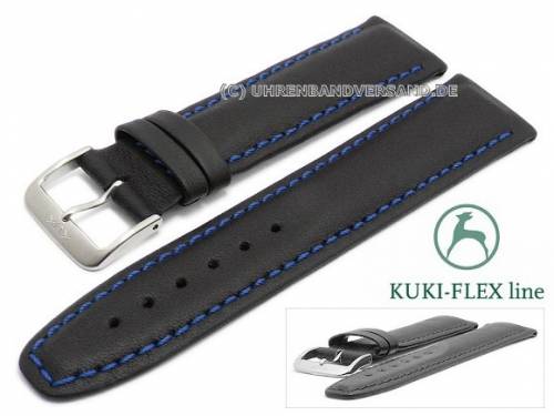 Uhrenarmband L (lang) 22mm schwarz Leder KUKI-FLEX Patent blaue Naht von KUKI (Schlie�enansto� 20 mm) - Bild vergr��ern 