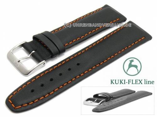 Uhrenarmband 18mm schwarz Leder KUKI-FLEX Patent orangefarbene Naht von KUKI (Schlieenansto 18 mm) - Bild vergrern 