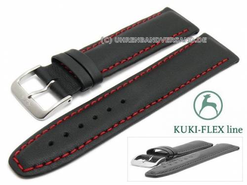 Uhrenarmband L (lang) 22mm schwarz Leder KUKI-FLEX Patent rote Naht von KUKI (Schlie�enansto� 20 mm) - Bild vergr��ern 
