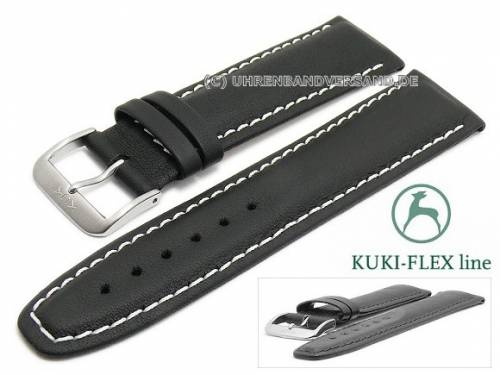 Uhrenarmband L (lang) 22mm schwarz Leder KUKI-FLEX Patent helle Naht von KUKI (Schlie�enansto� 20 mm) - Bild vergr��ern 
