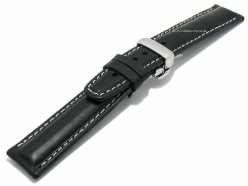 LUXUS-Uhrenarmband 24mm schwarz HORWEEN CHROMEXCEL Leder helle Naht mit Faltschliee KUKI-FLEX (Schlieenansto 20 mm) - Bild vergrern 