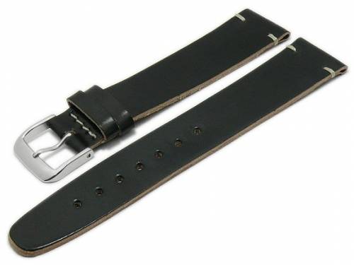 Manufaktur-Uhrenarmband 17mm schwarz HORWEEN SHELL CORDOVAN Leder glatt helle Naht von KUKI (Schlie�enansto� 16 mm) - Bild vergr��ern 