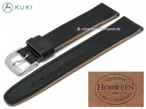 Manufaktur-Uhrenarmband 18mm schwarz HORWEEN SHELL CORDOVAN Leder glatt abgenht von KUKI (Schlieenansto 16 mm) - Bild vergrern 