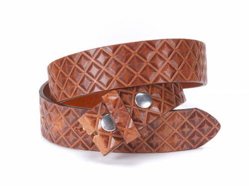 ABVERKAUF: Lederg�rtel OHNE Schlie�e Druckknopf-System braun Rauten BA-98 MADE IN GERMANY - Gr��e 105 (Breite ca. 4) - Bild vergr��ern 