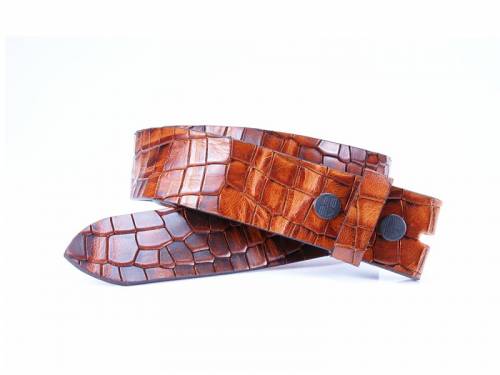 ABVERKAUF: Lederg�rtel OHNE Schlie�e Druckknopf braun Reptilpr�gung BA-98 MADE IN GERMANY - Gr��e 110 (Breite ca. 4 cm) - Bild vergr��ern 