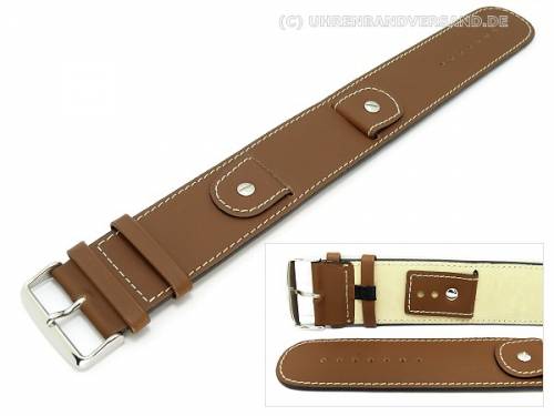 ABVERKAUF: Uhrenarmband -Cliffhanger- 22mm mittelbraun Leder glatt helle Naht mit Lederunterlage - Bild vergrern 