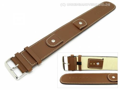 Uhrenarmband -Cliffhanger- 22mm mittelbraun Leder Unterlagenband helle Kontrastnaht - Bild vergrern 