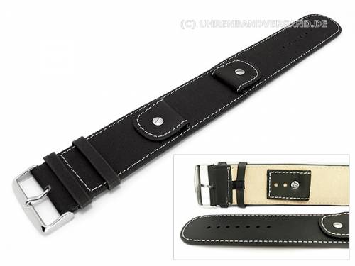 Uhrenarmband -Cliffhanger- 16mm schwarz Leder Unterlagenband helle Kontrastnaht - Bild vergr��ern 