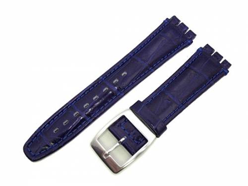 Uhrenarmband -Alligator- f�r Swatch 19mm dunkelblau Leder Alligator-Narbung - Bild vergr��ern 