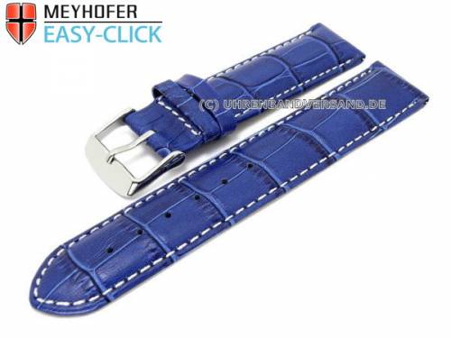 Uhrenarmband Meyhofer EASY-CLICK -Marseille- 20mm blau Alligator-Pr�gung wei�e Naht (Schlie�enansto� 20 mm) - Bild vergr��ern 