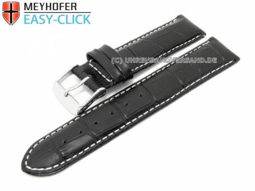 Uhrenarmband Meyhofer EASY-CLICK -Marseille- 16mm schwarz Alligator-Pr�gung wei�e Naht (Schlie�enansto� 16 mm) - Bild vergr��ern 