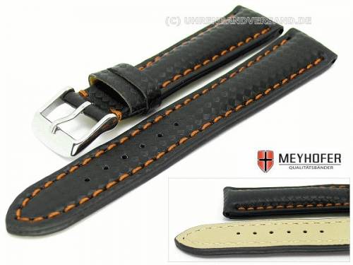 Uhrenarmband -Monaco- 24mm schwarz Carbonoptik gepr�gt orangefarbene Naht von MEYHOFER - Bild vergr��ern 