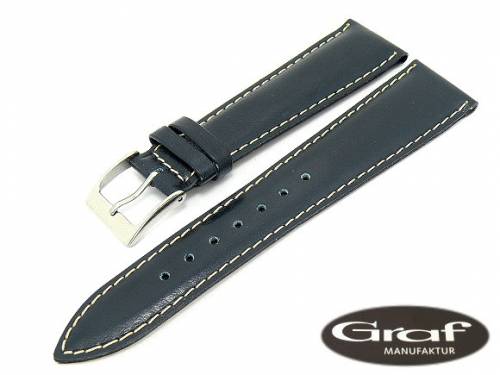 Uhrenarmband -Sport- 18mm dunkelblau glatt wei�e Naht Boxkalbleder von Graf (Schlie�enansto� 16 mm) - Bild vergr��ern 