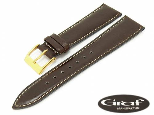 Uhrenarmband -Sport- 18mm dunkelbraun glatt wei�e Naht Boxkalbleder von Graf (Schlie�enansto� 16 mm) - Bild vergr��ern 
