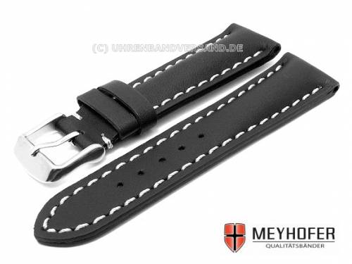 Uhrenarmband -Kajaani- XS 20mm schwarz glatt helle Naht von MEYHOFER (Schlie�enansto� 18 mm) - Bild vergr��ern 