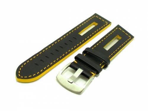Trendarmband 22mm schwarz sportlich gelbe Naht - Bild vergrern 