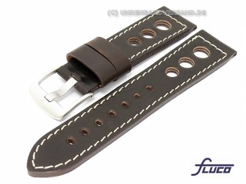 Uhrenarmband Cordovan -PNR Sportline- 22mm dunkelbraun Racing-Design glatt helle Naht von Fluco - Bild vergr��ern 
