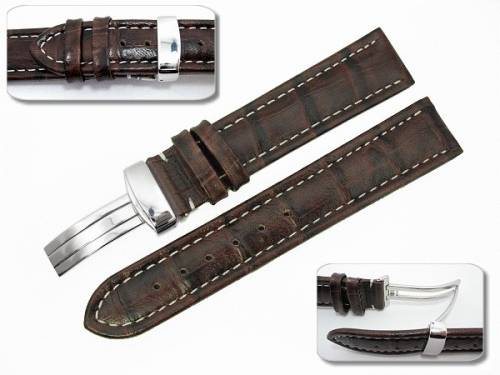 Uhrenarmband 24mm dunkelbraun Kroko wei�e Naht Kippfaltschlie�e - Bild vergr��ern 