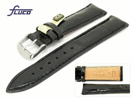 Uhrenarmband 18mm schwarz echt Krokodil gl�nzend Wulst von Fluco (Schlie�enansto� 16 mm) - Bild vergr��ern 