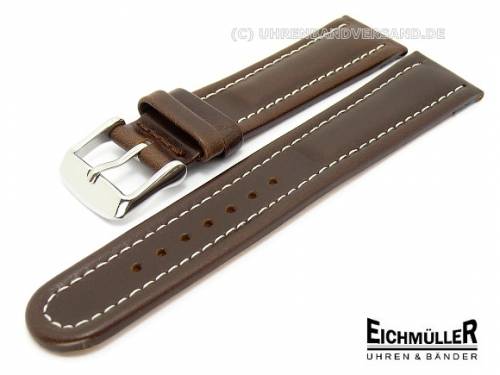 Uhrenarmband XL 20mm dunkelbraun wasserfest wei�e Naht von Eichm�ller (Schlie�enansto� 18 mm) - Bild vergr��ern 