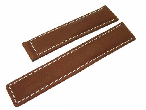 Uhrenarmband 18mm mittelbraun glatt wei�e Naht f�r Breitling von EULUX (Schlie�enansto� 16 mm) - Bild vergr��ern 