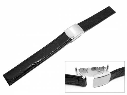 Uhrenarmband 12mm schwarz Faltschlie�e silberfarben Kroko von Eichm�ller - Bild vergr��ern 