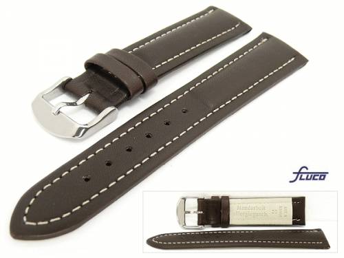 Uhrenarmband -Chrono Nabucco- 18mm dunkelbraun glatt Wulst wei�e Naht von Fluco - Bild vergr��ern 