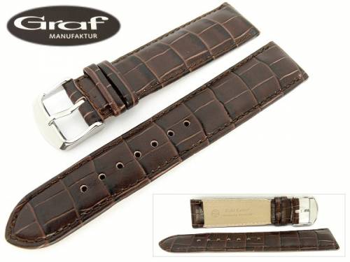 Uhrenarmband -Arizona- 18mm dunkelbraun Alligator-Pr�gung matt Wulst Graf (Schlie�enansto� 16 mm) - Bild vergr��ern 