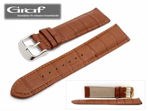 Uhrenarmband -Arizona- 22mm hellbraun Alligator-Pr�gung matt Wulst von Graf (Schlie�enansto� 18 mm) - Bild vergr��ern 