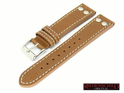 Ersatz-Uhrband Riedenschild 20mm braun Fliegerband-Optik glatt helle Naht mit Nieten - Bild vergr��ern 
