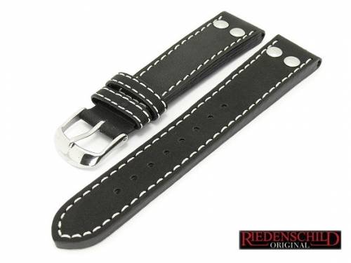 Ersatz-Uhrband Riedenschild 20mm schwarz Fliegerband-Optik glatt helle Naht mit Nieten - Bild vergr��ern 