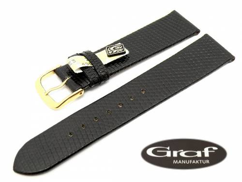 Uhrenarmband -Lizzy- 16mm schwarz echt Eidechse glatt glnzend von Graf (Schlieenansto 16 mm) - Bild vergrern 