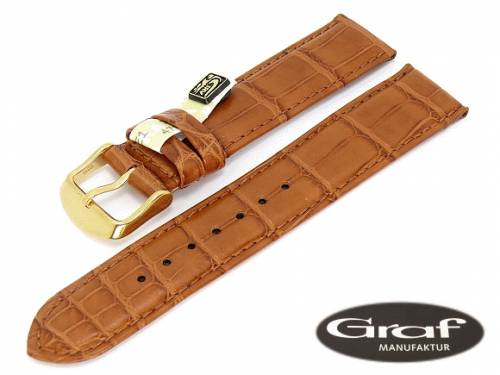 Uhrenarmband -Alligator- 22mm hellbraun echt Alligator Louisiana von Graf (Schlie�enansto� 18 mm) - Bild vergr��ern 