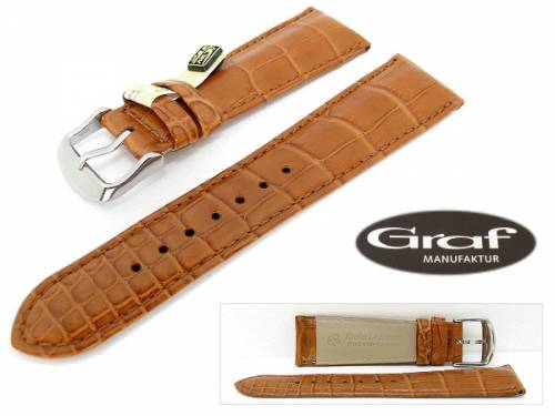 Uhrenarmband -Louisiana- 22mm hellbraun echt Alligator Wulst matt von Graf (Schlie�enansto� 18 mm) - Bild vergr��ern 