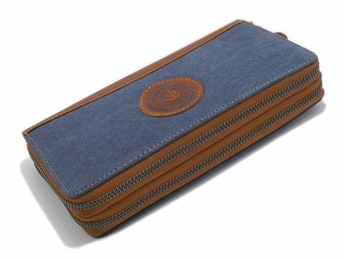 Langb�rse 2tlg Sailcloth Rindleder/Canvas hellbraun/jeansblau mit Rei�verschlu� von LandLeder - Bild vergr��ern 