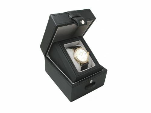 Uhrenbox schwarz echt Leder fr 1 Armbanduhr - Bild vergrern 