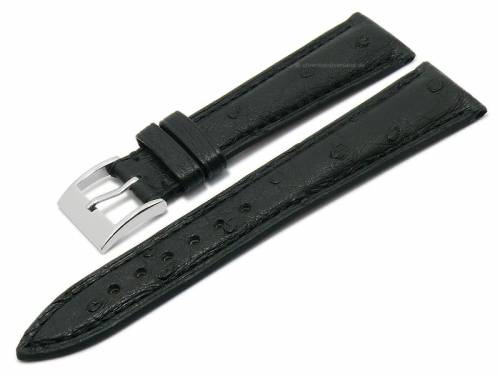 Luxus-Uhrenarmband 18mm schwarz echtes Strau�en-Leder genarbt matt abgen�ht von LIC Atelier (Schlie�enansto� 16 mm) - Bild vergr��ern 