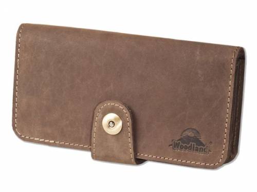 Rustikale Geldbrse / Mehrzwecketui fr Geld, Karten, Handy usw. Bffel-Leder dbraun mit Magnetverschlu von Woodland - Bild vergrern 