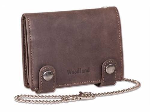 Biker-Kettenb�rse echt B�ffelleder dunkelbraun mit Kette Druckknopf-Verschluss von Woodland - Bild vergr��ern 