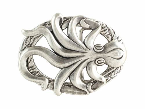Design-G�rtelschlie�e Metall silberfarben Motiv Tintenfisch poliert passend f�r G�rtelbreite 40 mm - Bild vergr��ern 