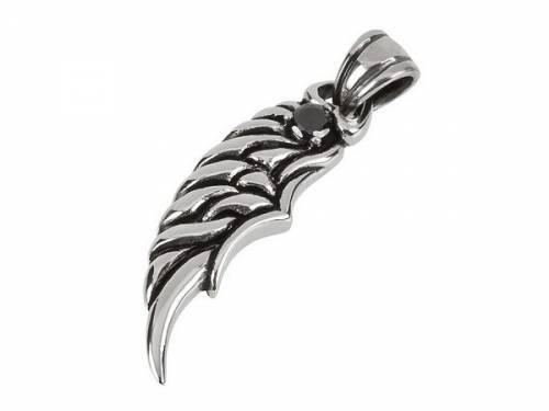 Schmuckanh�nger/Halsschmuck Fl�gel Edelstahl silberfarben rustikal (32 x 11 mm) mit einem schwarzen Schmuckstein - Bild vergr��ern 